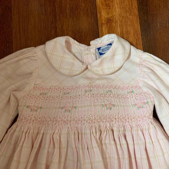 Toddler Girls Pink Long Sleeve Smocked Peter Pan Collar Dress 2T - Picture 2 of 5